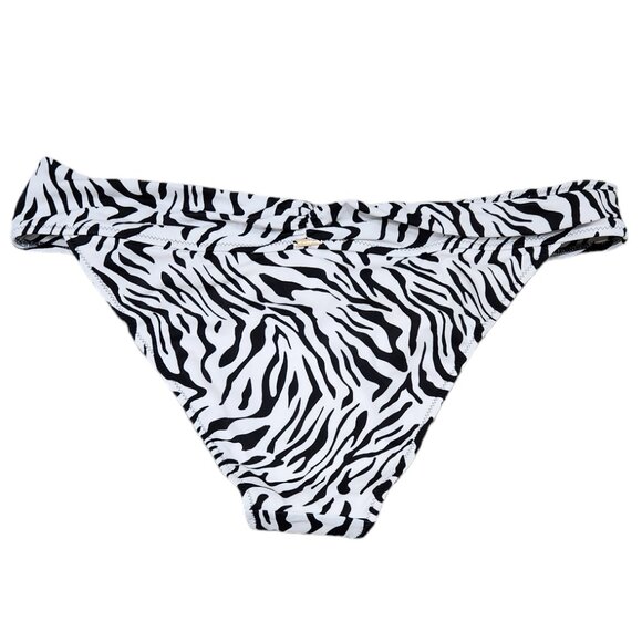 NWT Victoria Secret Swim Bikini Bottom White Black Animal Print Zebra Foldover - Picture 2 of 6